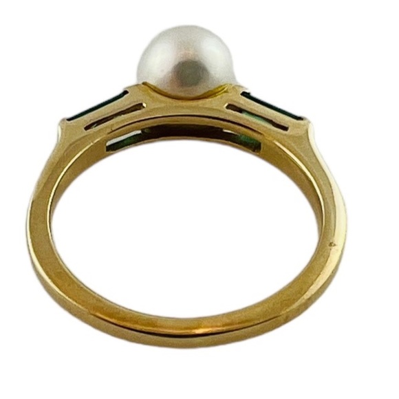 14K Yellow Gold Cultured Pearl Lab Created Emerald Ring Size 5 #15676 - Picture 3 of 9